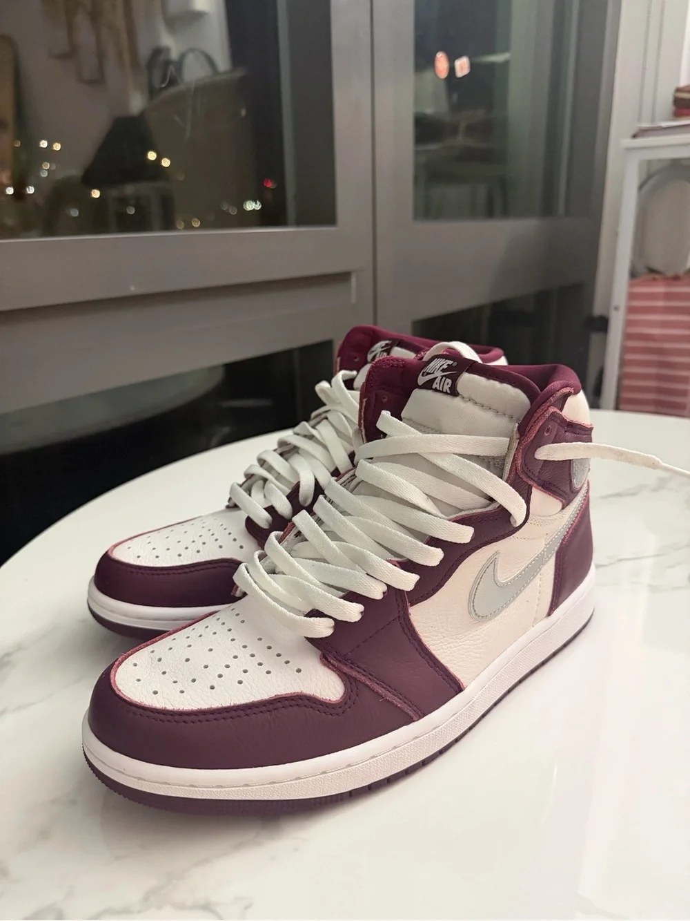 Jordan Men’s High-Top Sneakers - White & Burgundy